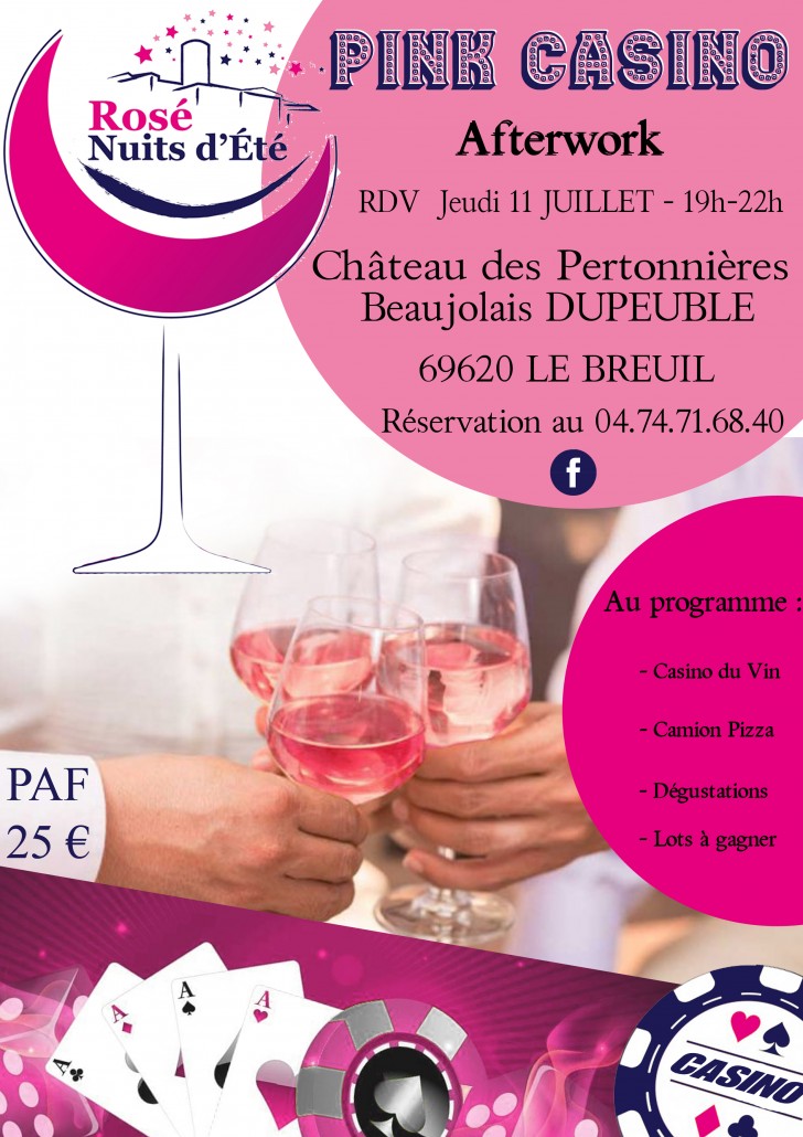 Invitation - flyer Pink Casino rose nuit ete Beaujolais Dupeuble chateau des pertonnieres
