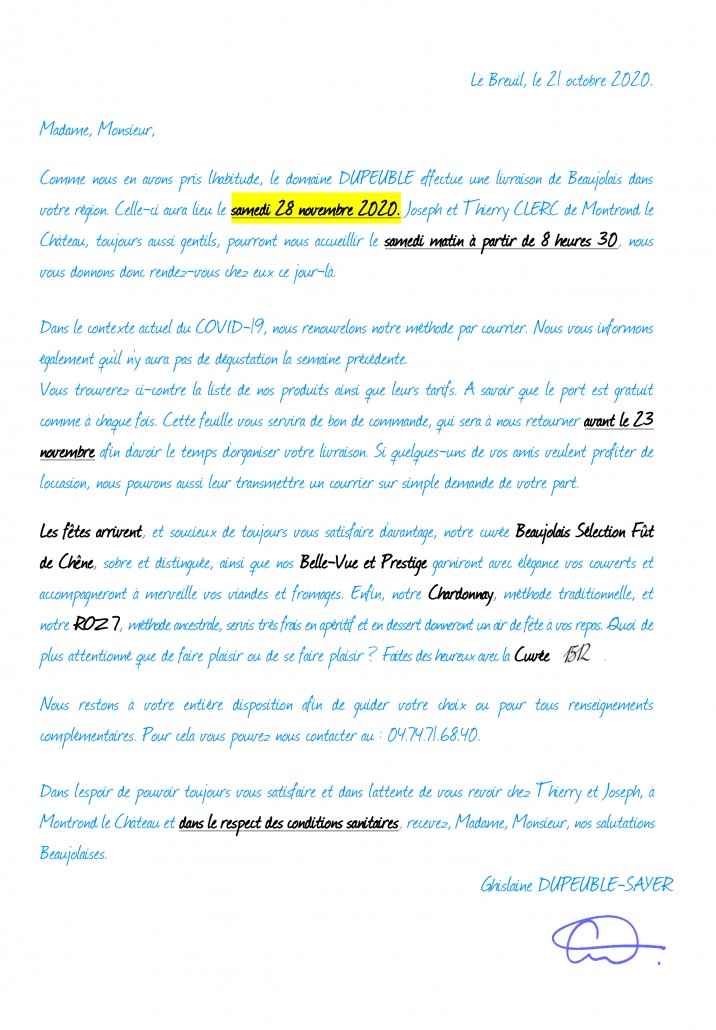 lettre doubs nov 2020 chateau pertonnieres beaujolais dupeuble covid-1